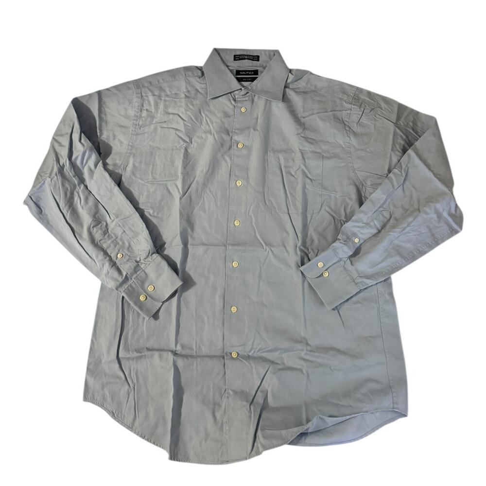 Vintage Nautica Blue 2 Ply Long Sleeve Dress Shirt 16.5/36